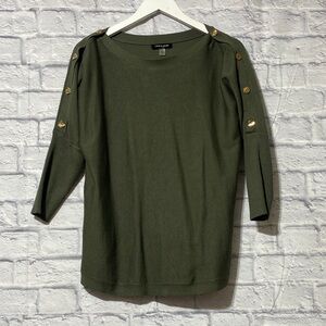 Olive Green Sweater with Gold Button Accents